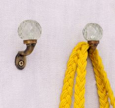 Round Diamond Cut Glass Metal Wall Hooks With Antique Finish-Pack of 6