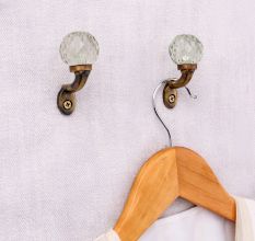 Round Diamond Cut Glass Metal Wall Hooks With Antique Finish-Pack of 6
