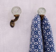 Round Diamond Cut Glass Metal Wall Hooks With Antique Finish-Pack of 6