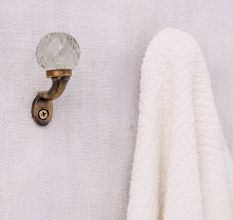 Round Diamond Cut Glass Metal Wall Hooks With Antique Finish-Pack of 6