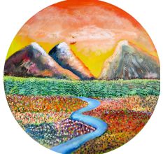 Valley of Dreams Oil Canvas Round Painting by Artist Debayan Kundu 36 Inches