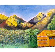 Sunrise Over the Hills Oil Canvas Painting by Artist Debayan Kundu 36 x 48 Inches