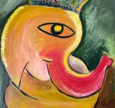Ganesha Oil Canvas Painting by Artist Debayan Kundu 30 x 30 Inches