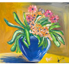 Flower Vase Oil Canvas Painting by Artist Debayan Kundu 20 x 24 Inches