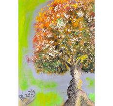 Tree Art Oil Canvas Painting by Artist Debayan Kundu 18 x 12 Inches