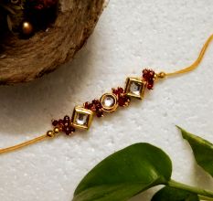 Traditional Rakhi with Wooden, Acrylic, Kundan Beads, Metal