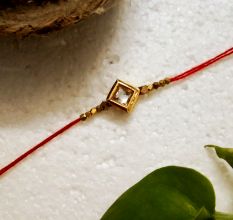 Traditional Rakhi with Brass Beads, Kundan