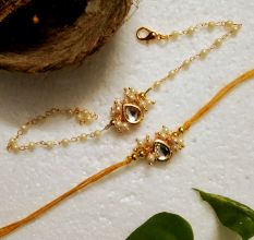 Rustic Charm Rakhi Featuring Acrylic Beads, Kundan