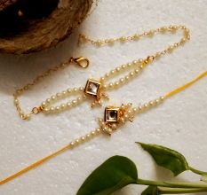 Handmade Rakhi with Kundan and Acrylic Beads