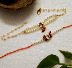 Handcrafted Rakhi with Acrylic Beads, Kundan Elements