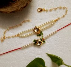 Handmade Rakhi with Kundan, Acrylic Beads for Rakshabandhan