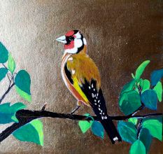 Golden Finch Bird Canvas Painting by Artist Snehaprava Maharana