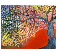Vibrant Tree Oil Canvas Painting by Artist Debayan Kundu 18 x 12 Inches