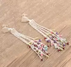 Multi Gemstone Beaded Dangle earring, Brass silver plated earring, Gift jewelry