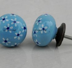 Turquoise Blue Flower Knob (1)