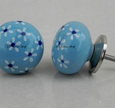 Turquoise Blue Flower Knob (1)