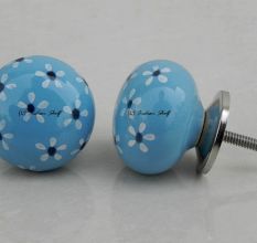 Turquoise Grey Flower Knob (1)