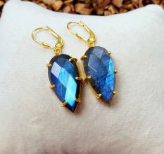 Natural Labradorite dangle earring, Brass gemstone earring, Wholesale jewelry
