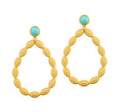 Turquoise Drop dangle earring, Brass 22k gold plated, Wholesale jewelry