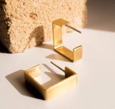 Square Geometric Hoop earring, Brass 22k gold plated, Wholesale earring