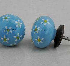 Turquose Yellow Flower Knob (1)