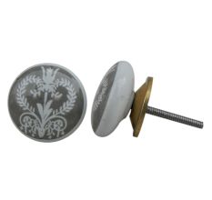 Grey Floral Flat Knob (1)
