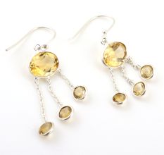 Citrine gemstone chain earring, 925 Sterling silver dangle earring, Gifts for women