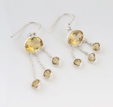 Citrine gemstone chain earring, 925 Sterling silver dangle earring, Gifts for women
