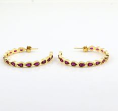Pink Cz circle hoop earring, Brass with 22k gold plated, Gifts jewelry
