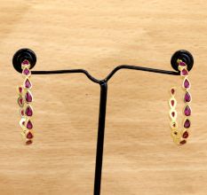 Pink Cz circle hoop earring, Brass with 22k gold plated, Gifts jewelry