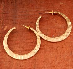 Hammered Round Hoop earring, Brass with 22k gold plated, Brass Jewelry