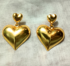 Brass gold plated Heart shape dangle earring, Handmade brass jewelry