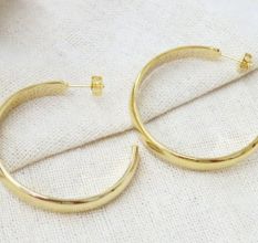 C Shape Hoop Earring, Brass 22k yellow gold plated, Handmade jewelry