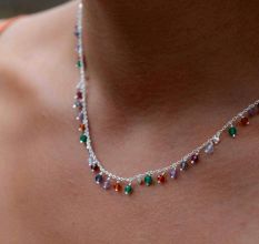 Natural Multi stone necklace, 925 Sterling silver Necklace for women