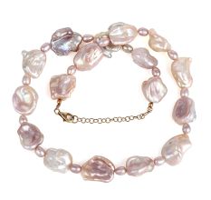 Natural Pink Pearl Necklace for women, 925 Sterling silver with gold plated necklace, Handmade jewelry