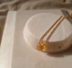 Citrine gemstone necklace, dainty gold plated necklace for women, Brass jewelry