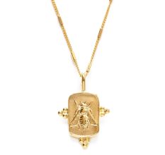 Queen Bee Medallion Necklace, Brass with 18k gold plated necklace for women, Handmade jewelry 18 inch
