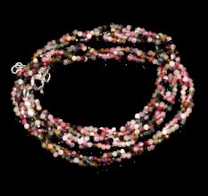 Multi Tourmaline Beaded Necklace, Three Layer Necklace for women, 925 Sterling silver jewelry