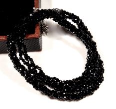Black Spinel beaded Necklace Three layer gemstone necklace, 925 Sterling silver jewelry