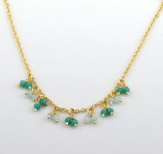 Quartz & Chalcedony beaded necklace, Brass with 22kp gold plated jewelry