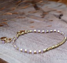 Labradorite and Metal Beaded bracelet, Handcrafted brass gold plated jewelry 6.5