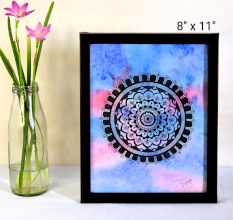 Mandala Bloom Pen Art with Watercolor Background by Artist Dimpana | 8 x 11 Inches