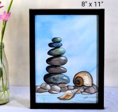 Balanced Pebbles Realistic Watercolor Painting on Paper by Artist Dimpana | 8 x 11 Inches
