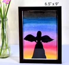Celestial Glow Angel Silhouette Painting with Watercolor Background by Artist Dimpana | 6.5 x 9 Inches
