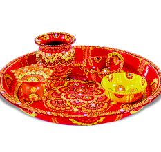 Handicraft Stainless Steel Pooja Thali - Set of 5