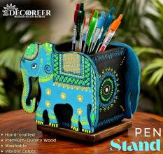 Handicraft Wooden Pen Stand Elephant - Blue