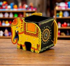 Handicraft Wooden Pen Stand Elephant - Yellow