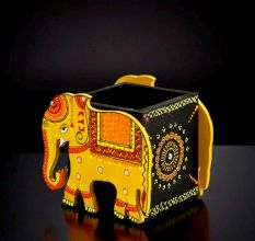 Handicraft Wooden Pen Stand Elephant - Yellow