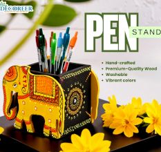Handicraft Wooden Pen Stand Elephant - Yellow