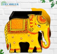 Handicraft Wooden Pen Stand Elephant - Yellow
